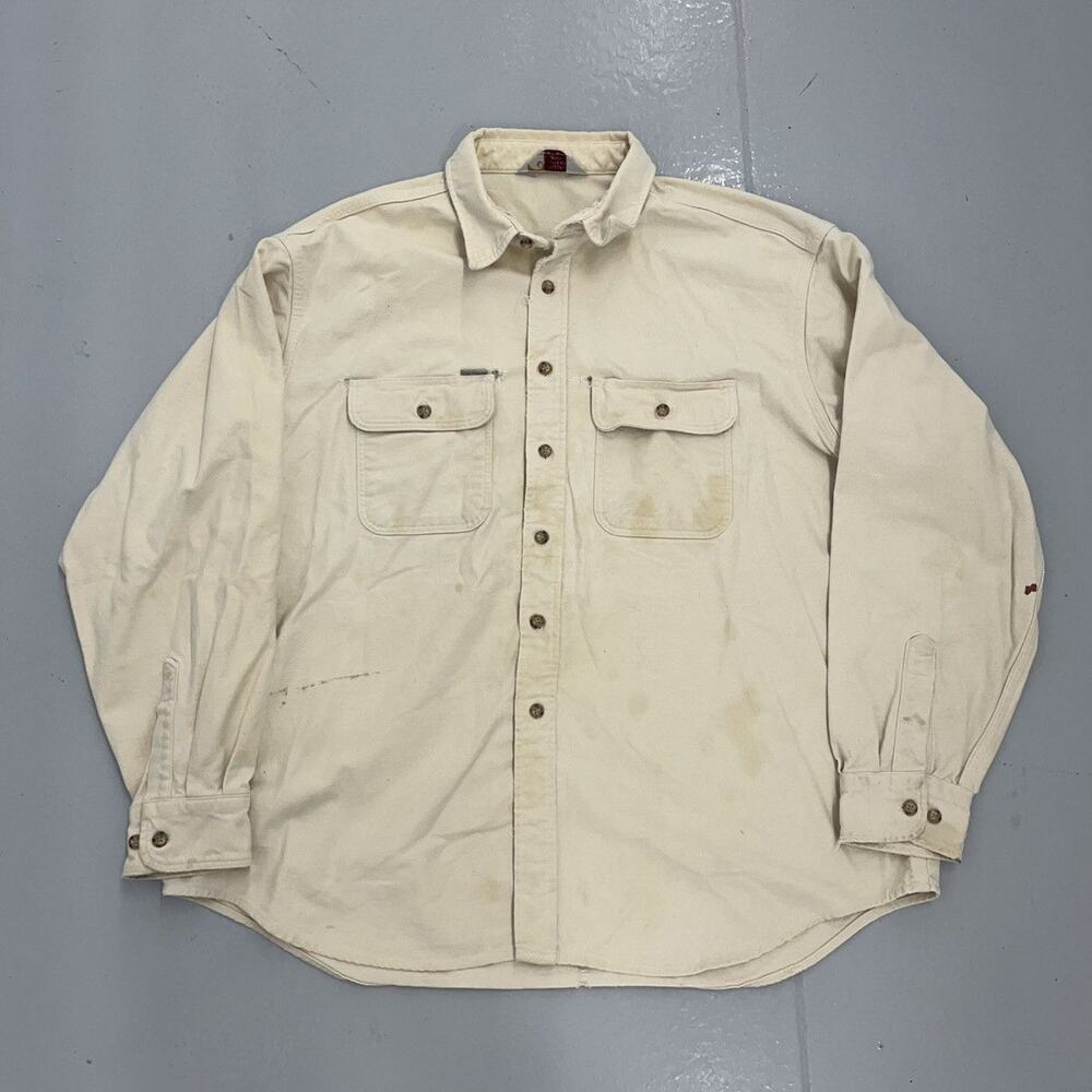 Vintage 90s Carhartt Rugged Cream Cotton Workwear Shirt